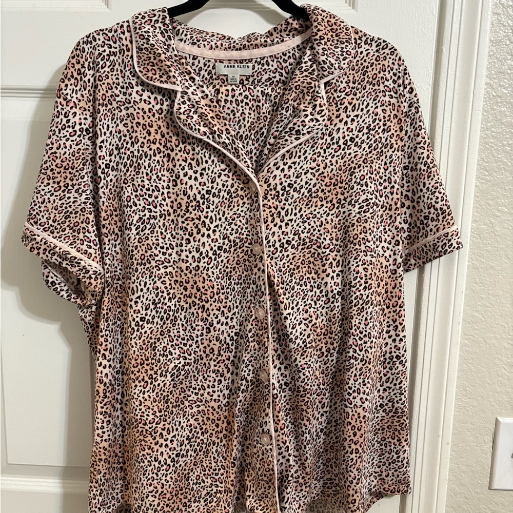 Anne Klein Brown and White Animal Print Pajama set